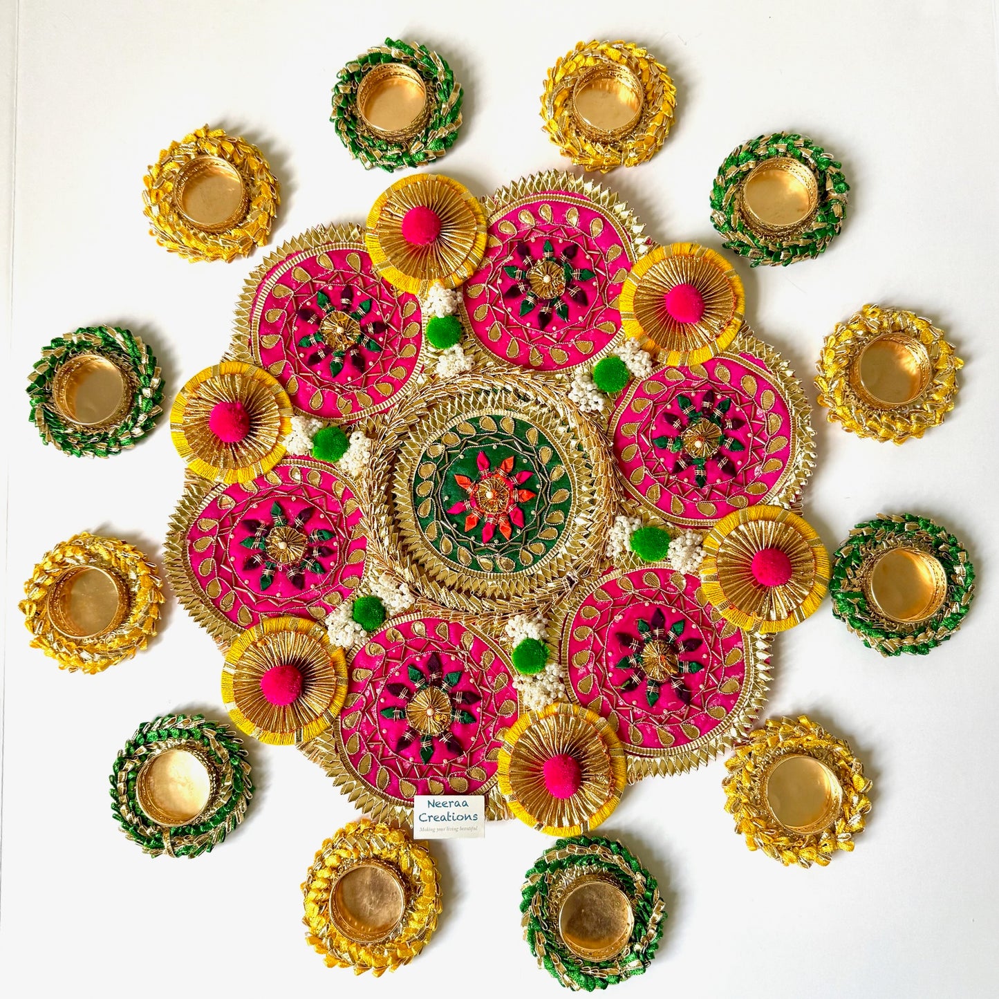 Ethnic Festival Rangoli Centerpiece with Designer Diyas