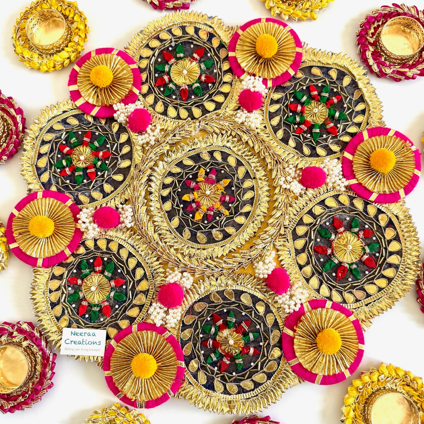 Ethnic Festival Rangoli Centerpiece with Designer Diyas