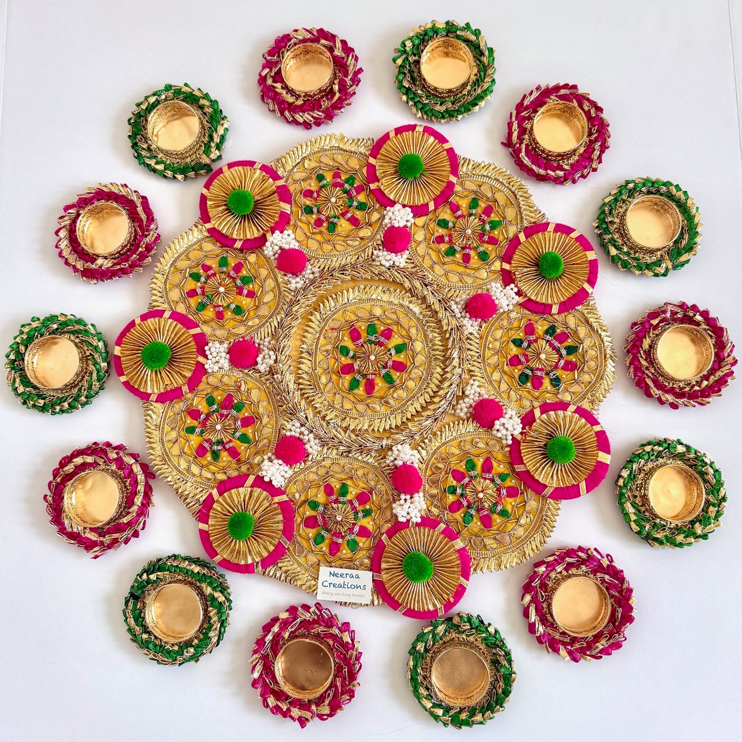 Ethnic Festival Rangoli Centerpiece with Designer Diyas