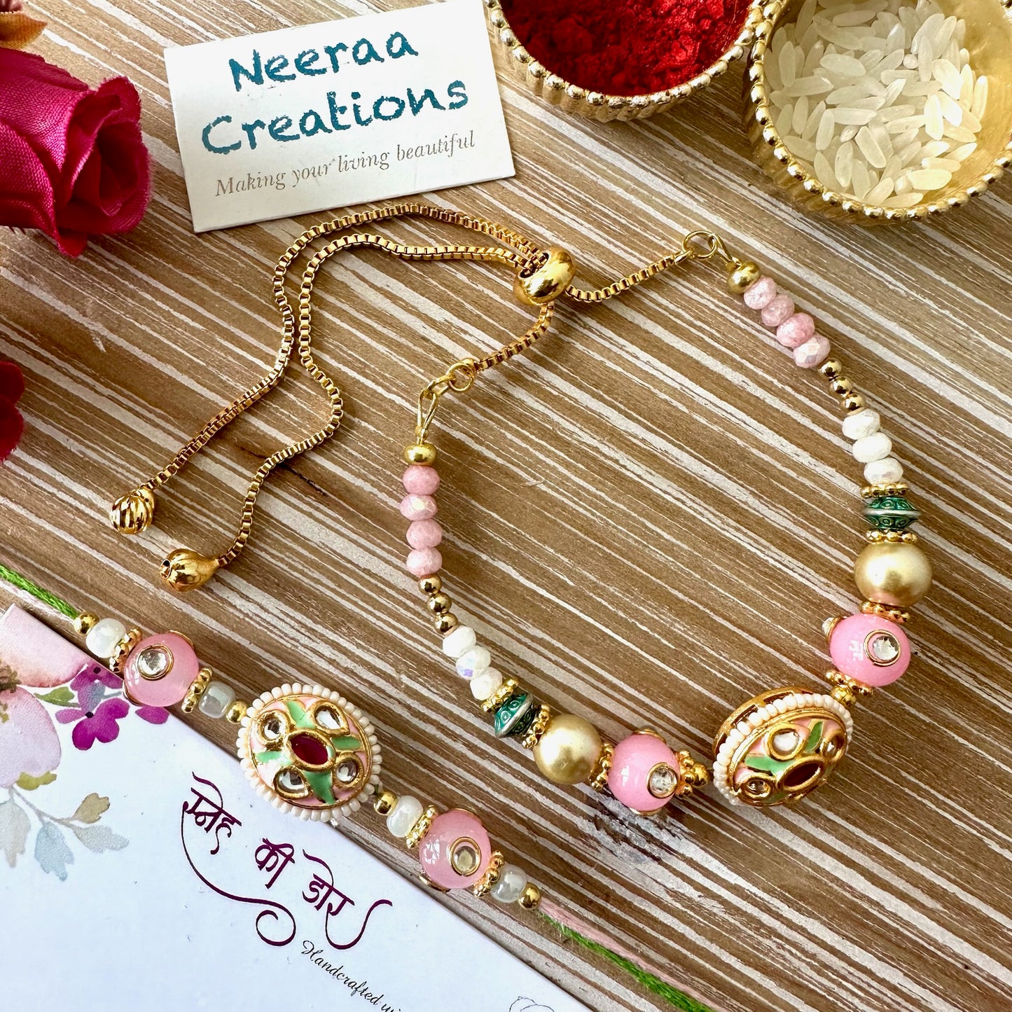 Meenakari Kundan Rakhi set for Bhaiya-Bhabhi