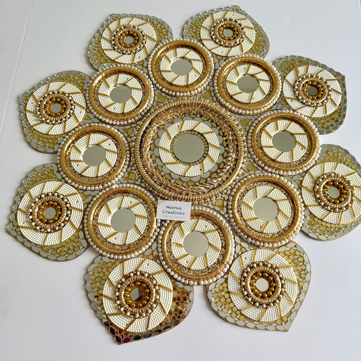 Mirror Rangoli | White & Gold color Festive Decor