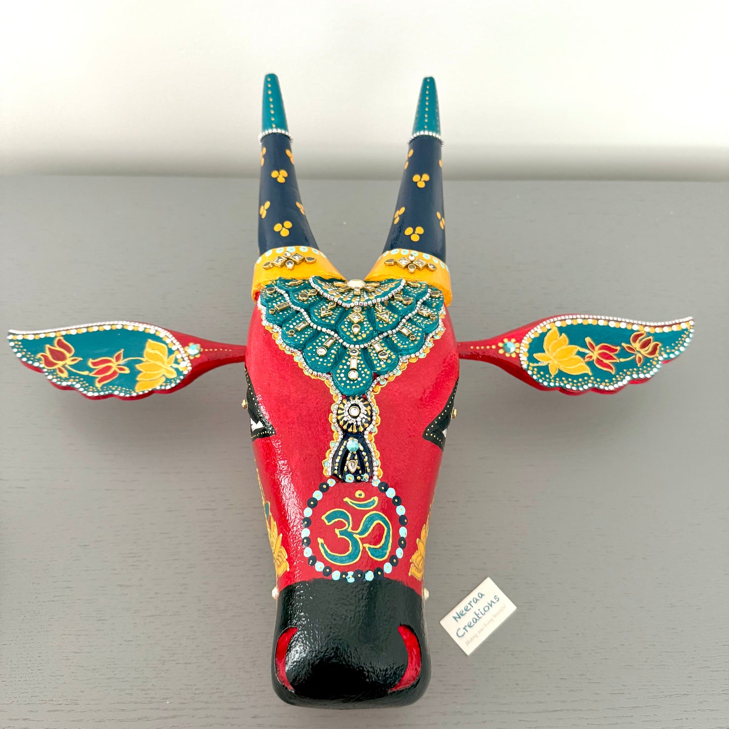 Handcrafted Wooden Nandi Bull Head Wall Decor - Large size