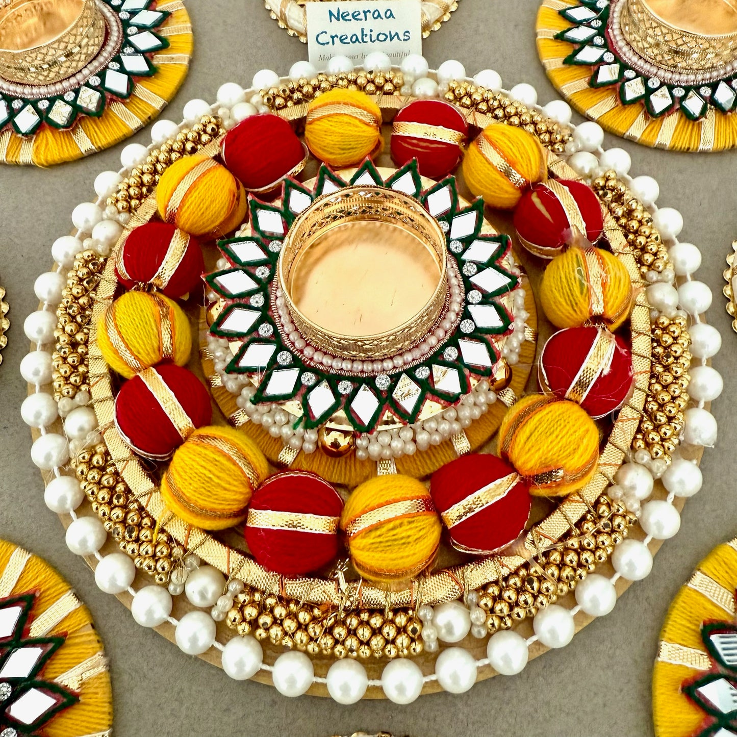 Premium Diwali Decoration Set – Designer Rangoli with Mirror Work Tealight Holders