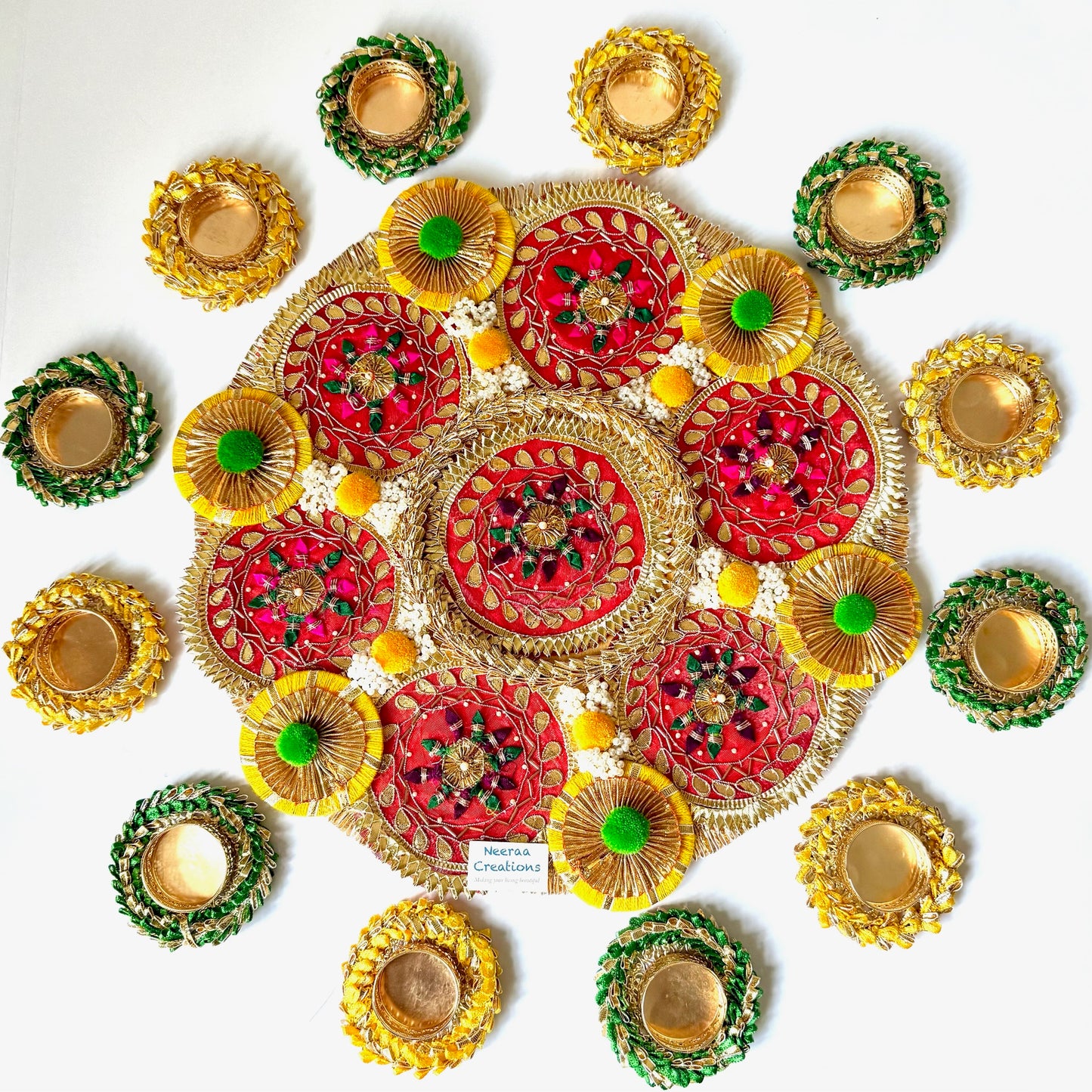 Ethnic Festival Rangoli Centerpiece with Designer Diyas