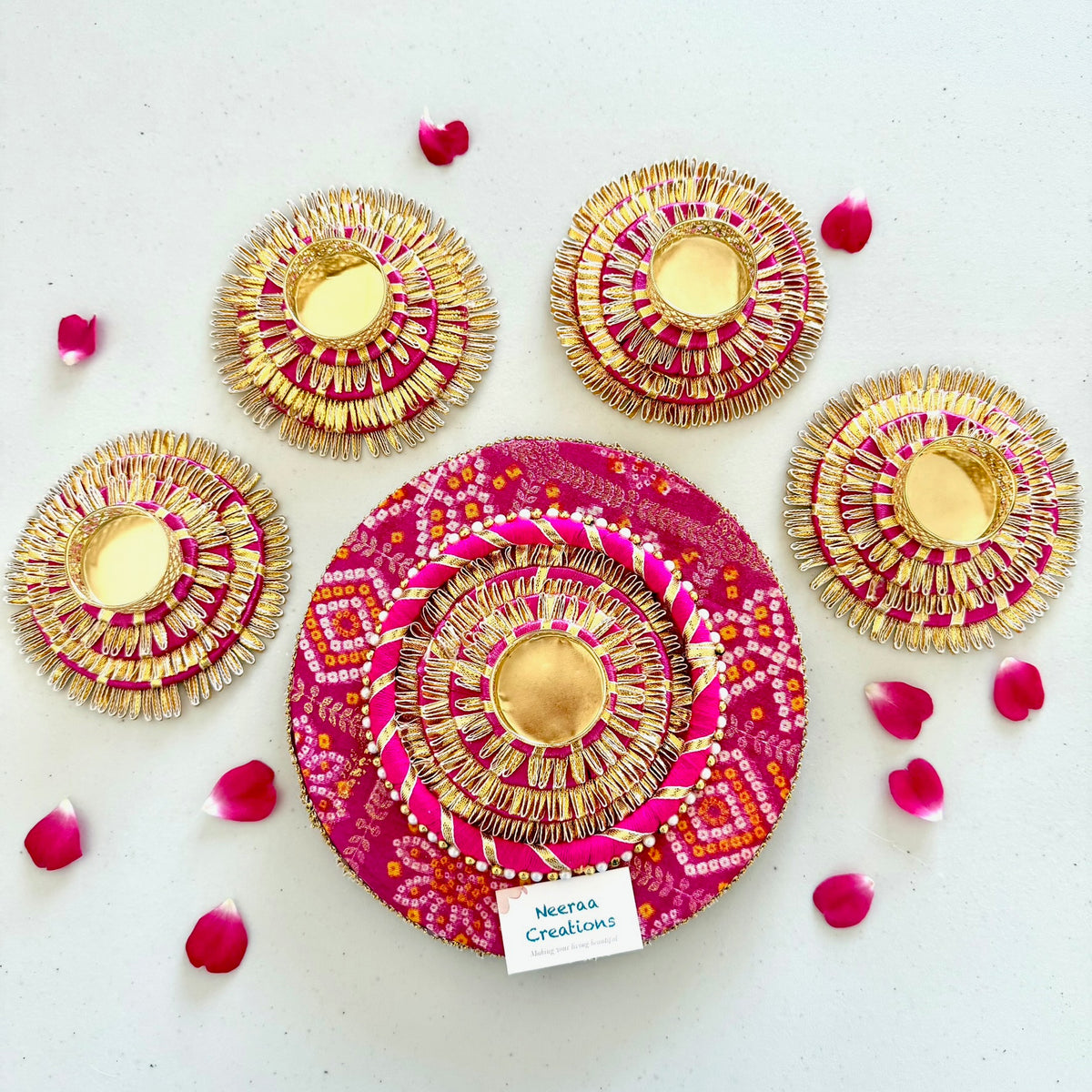5-Piece Bandhani Rangoli & Tea Light Holder Set