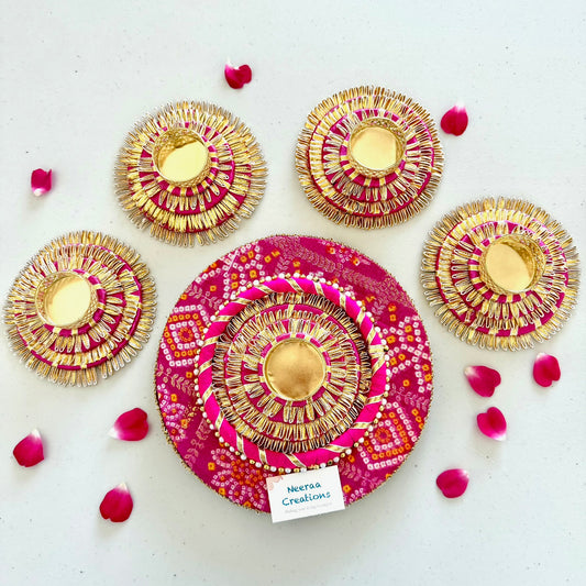 5-Piece Bandhani Rangoli & Tea Light Holder Set