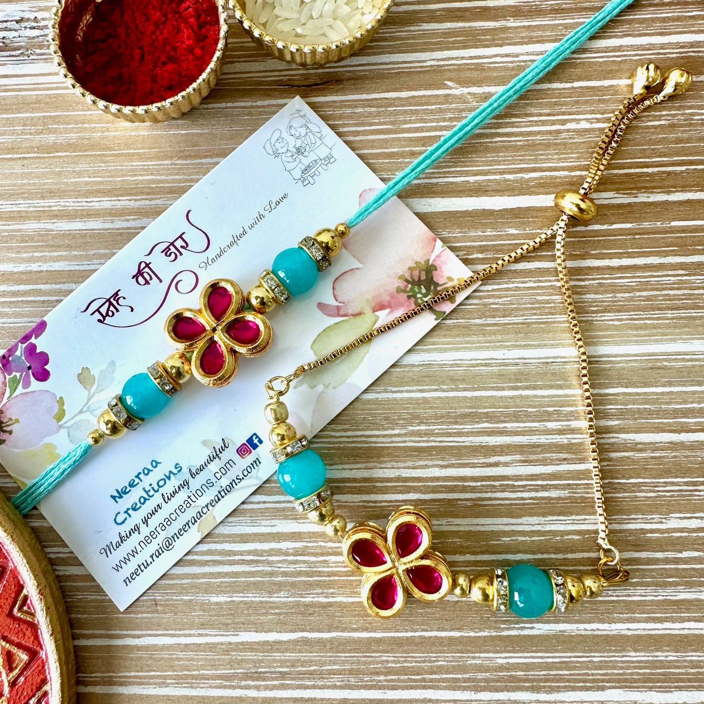 Meenakari Kundan Rakhi set for Bhaiya-Bhabhi