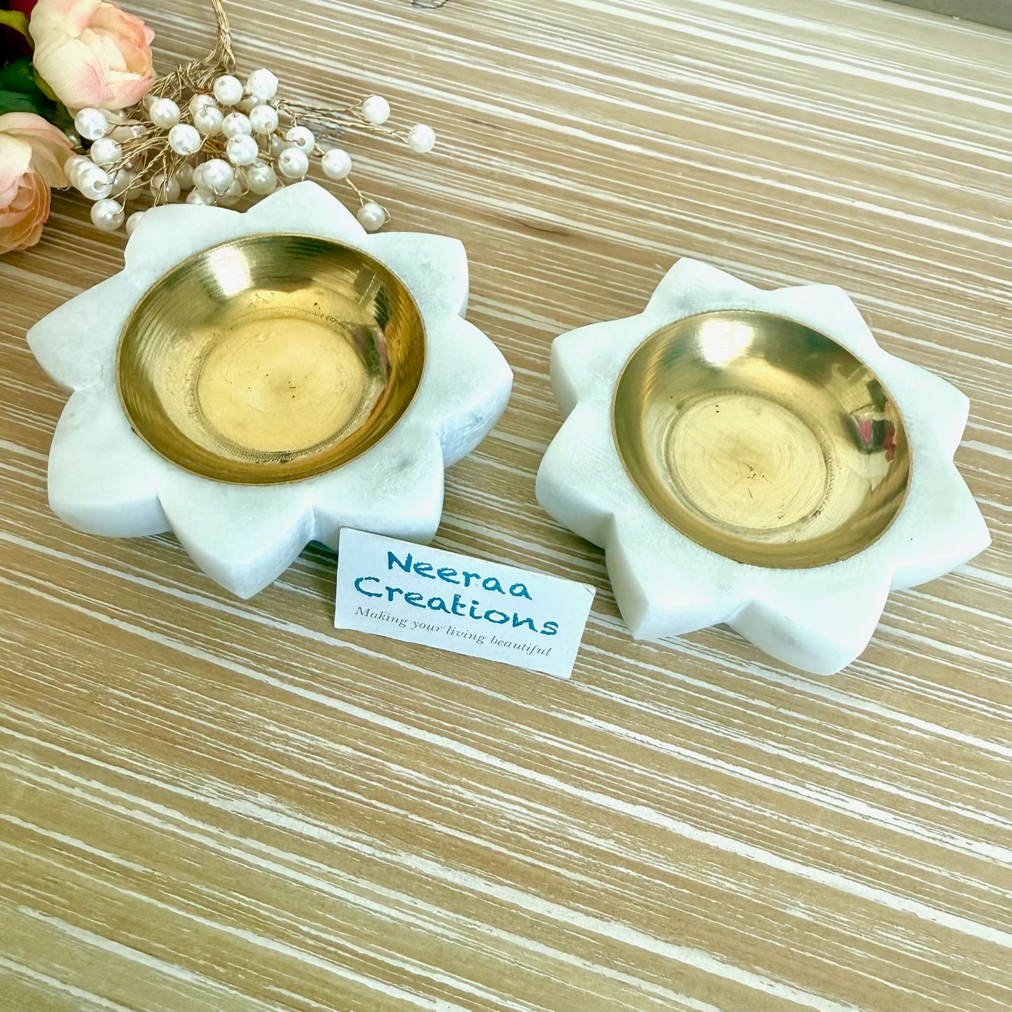 Marble Brass Diya set