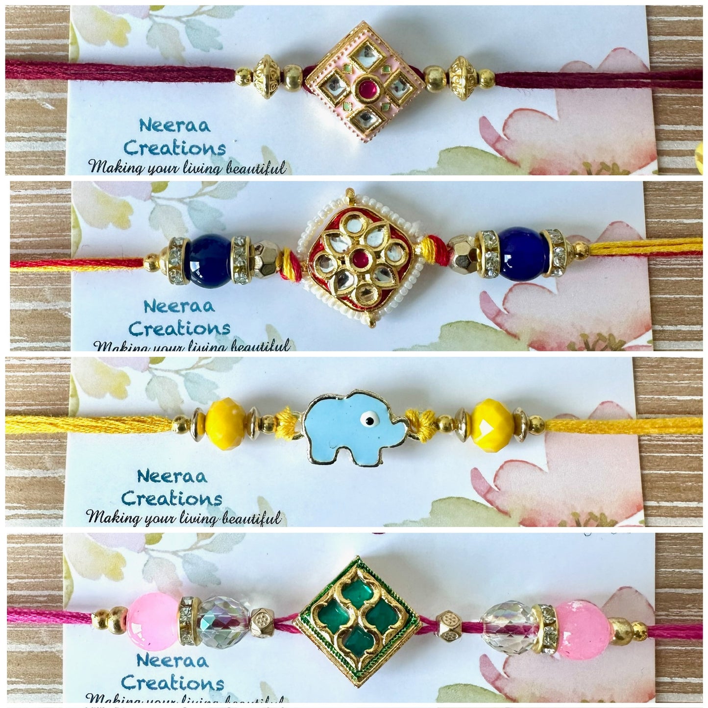 Meenakari Kundan Rakhi - Set of 4