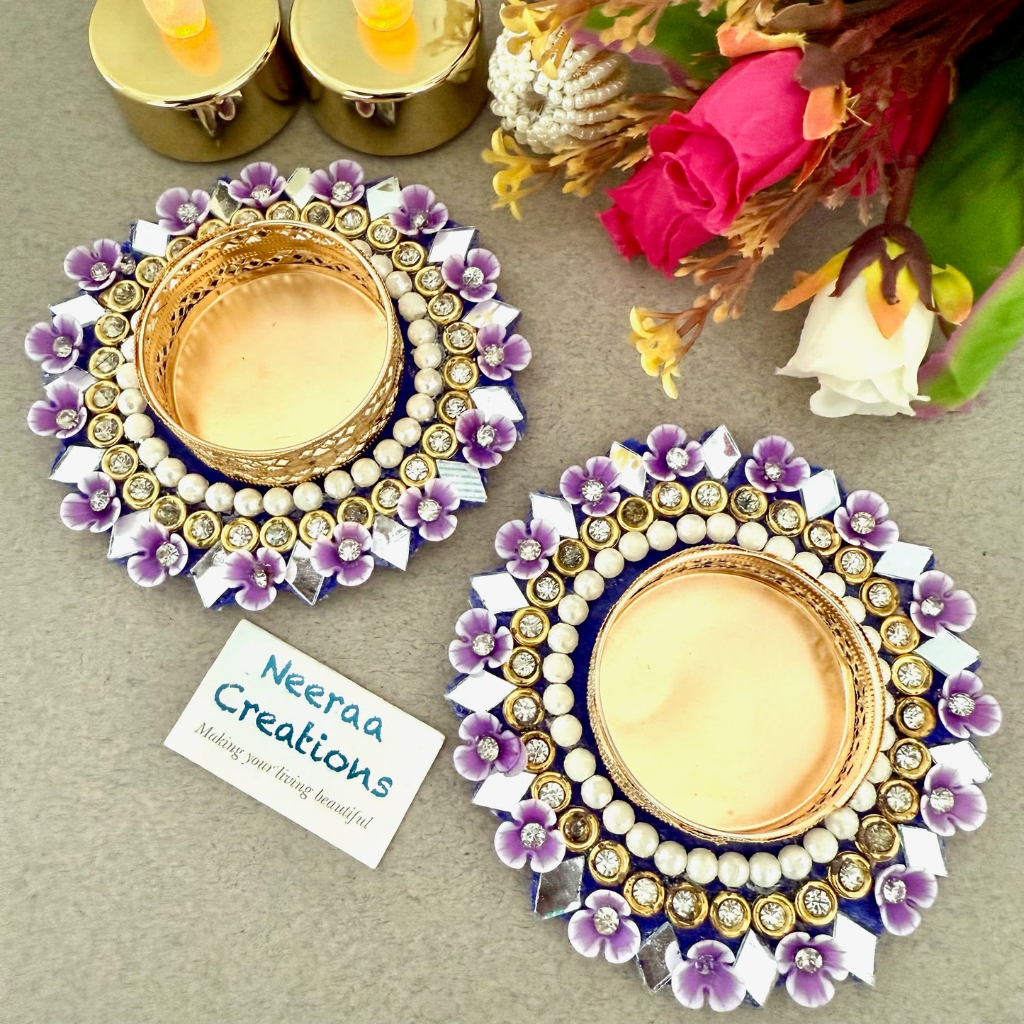 Floral Elegance Tea Light Holders (Set of 2)