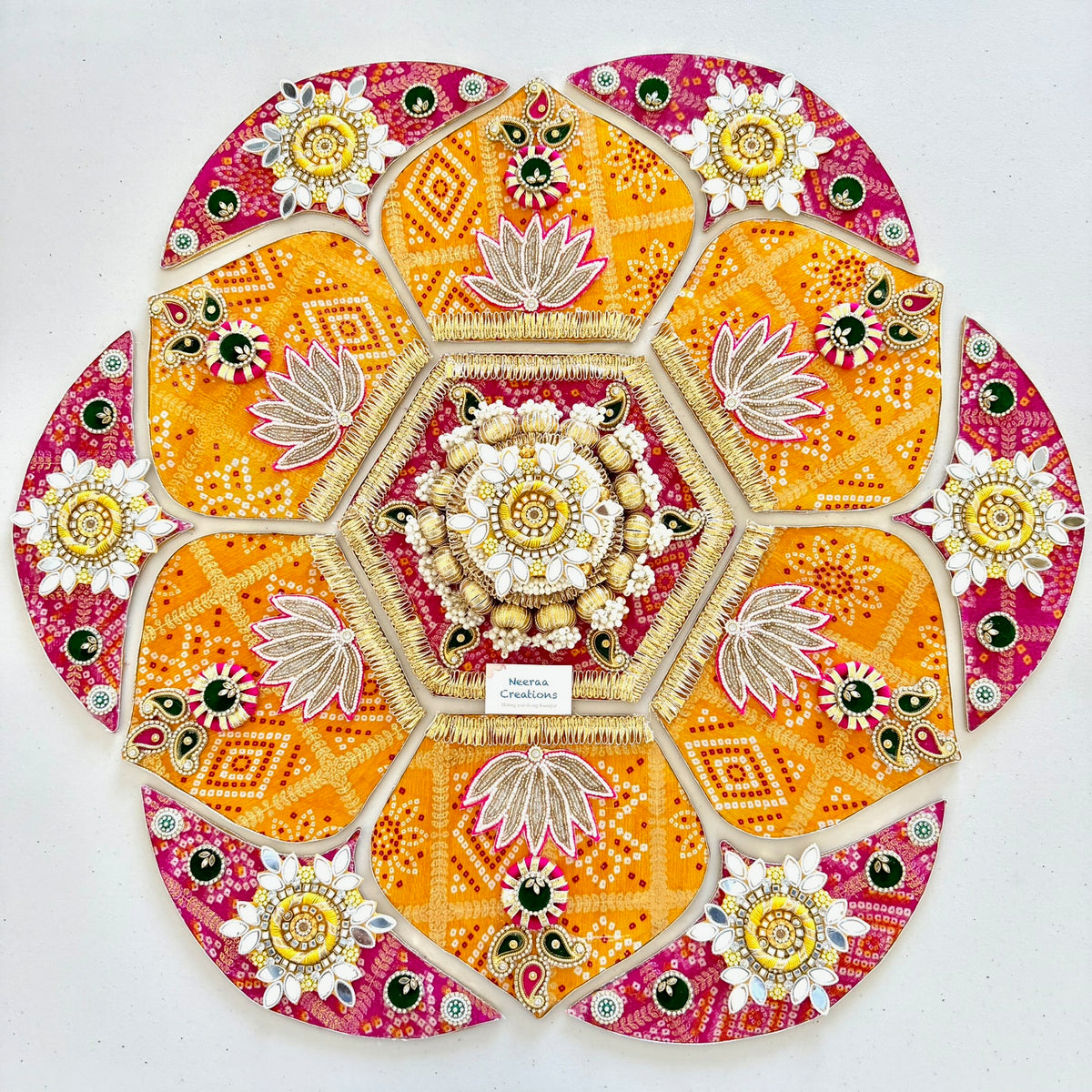 Exclusive 13-Piece Bandhani & Lotus Rangoli | Festive Centerpiece