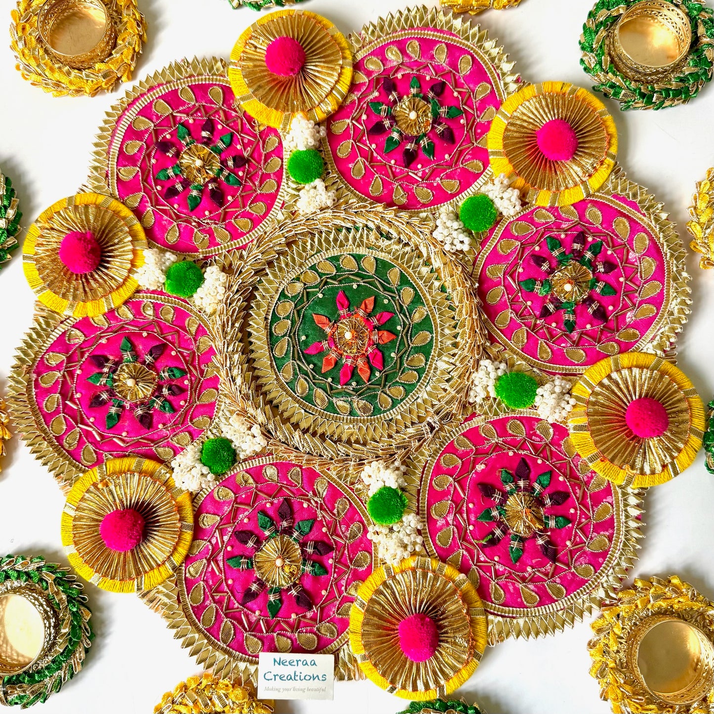 Ethnic Festival Rangoli Centerpiece with Designer Diyas