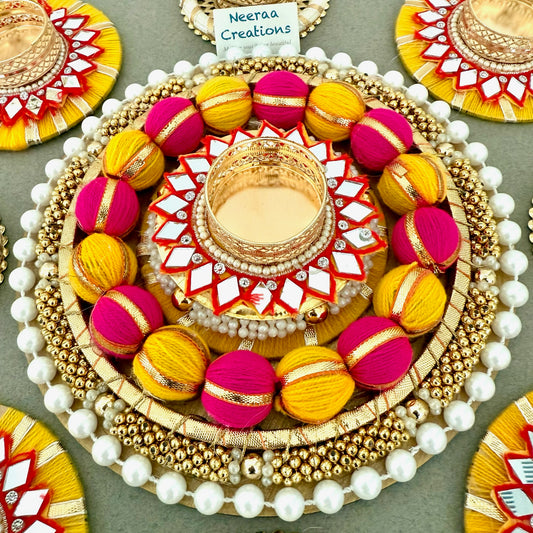 Premium Diwali Decoration Set – Designer Rangoli with Mirror Work Tealight Holders
