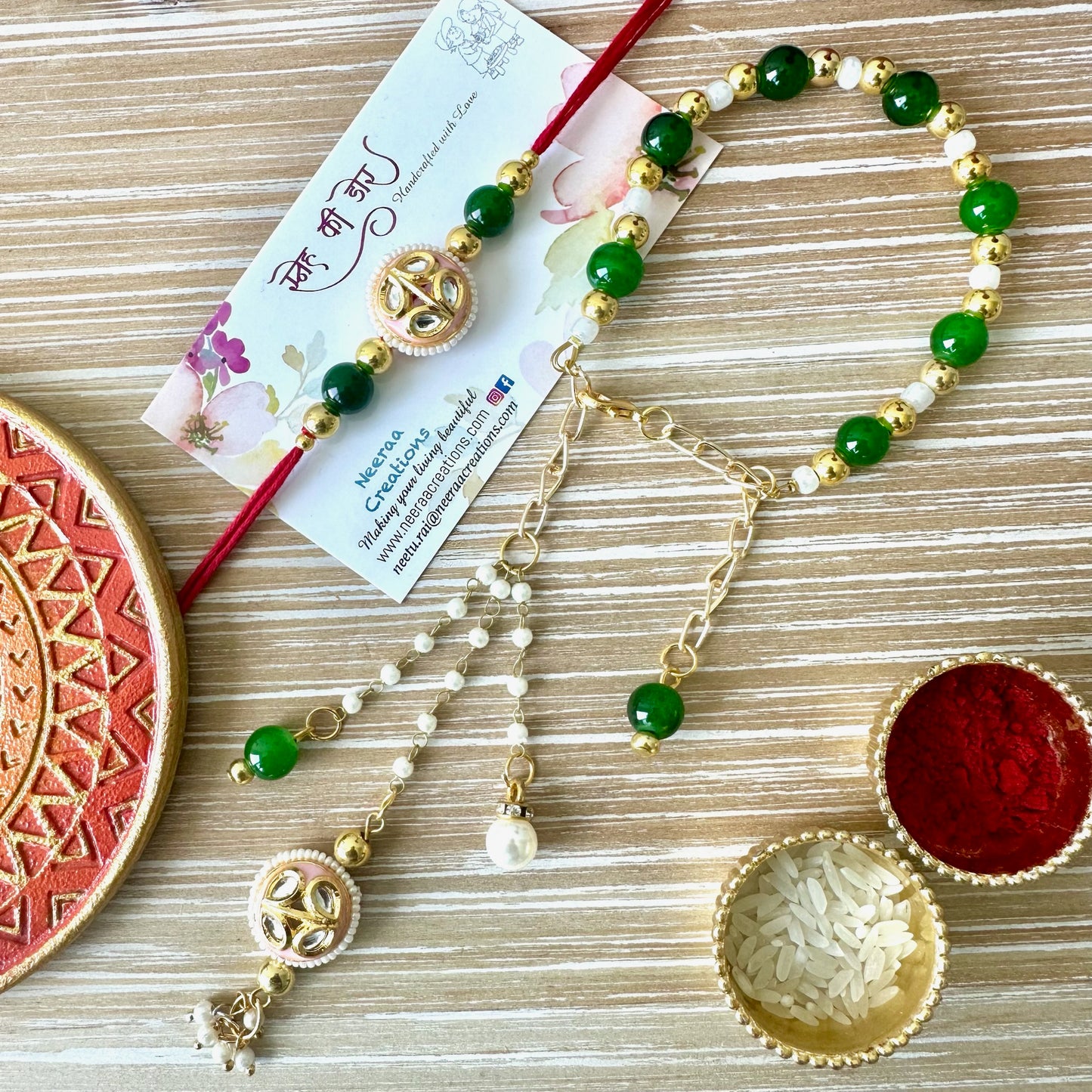 Meenakari Kundan Rakhi set for Bhaiya-Bhabhi