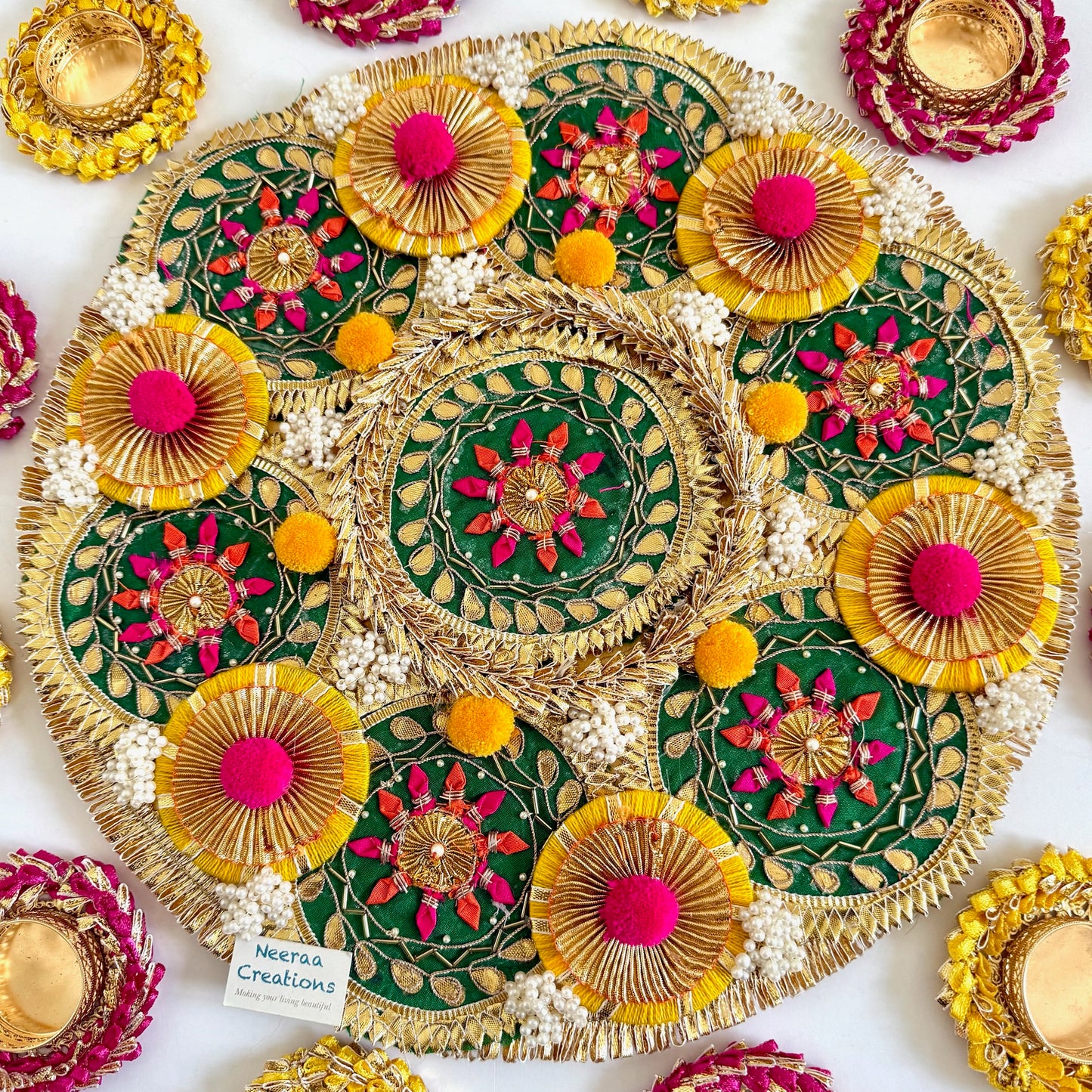 Ethnic Festival Rangoli Centerpiece with Designer Diyas