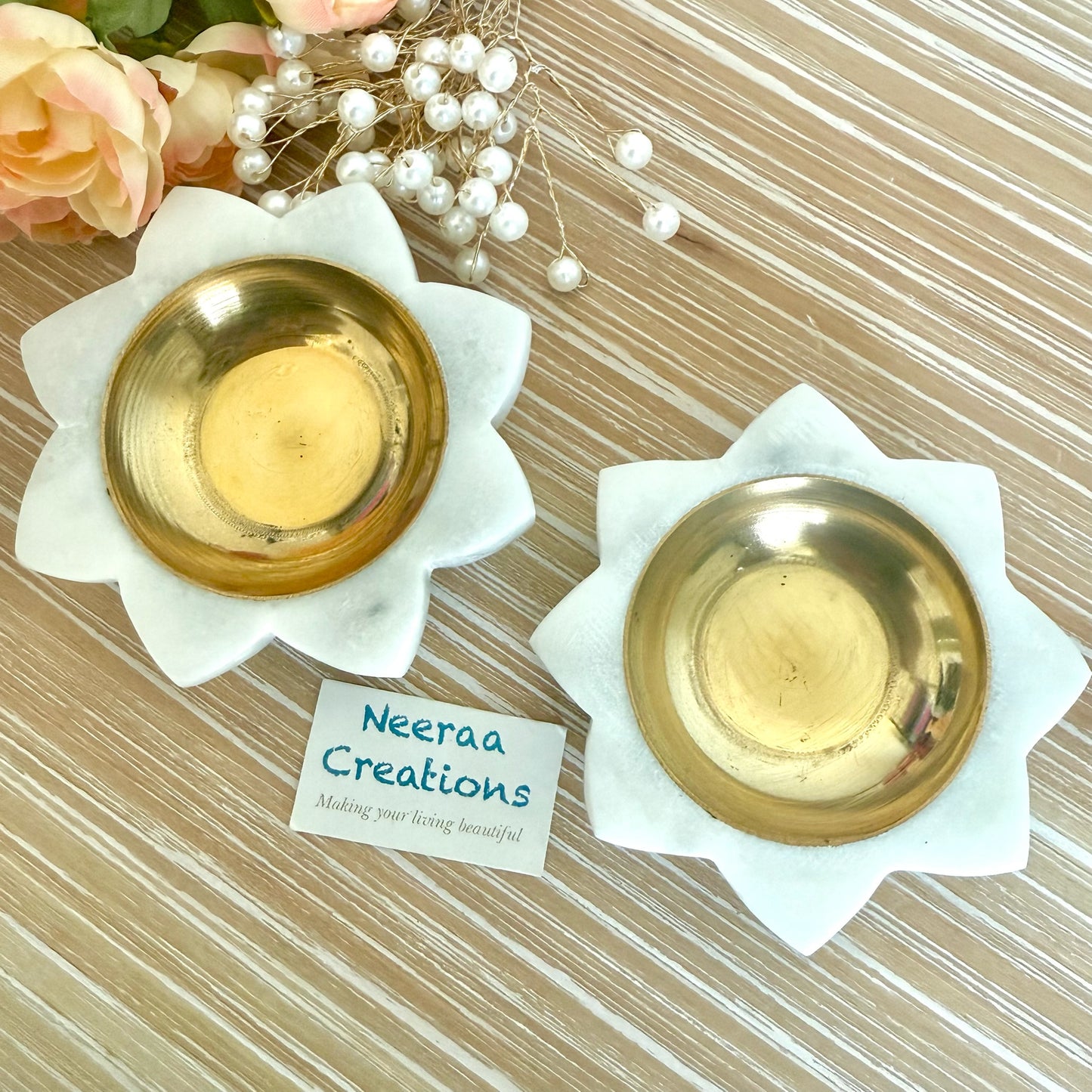Marble Brass Diya set