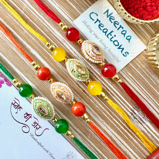 Meenakari Kundan Rakhi - Set of 4