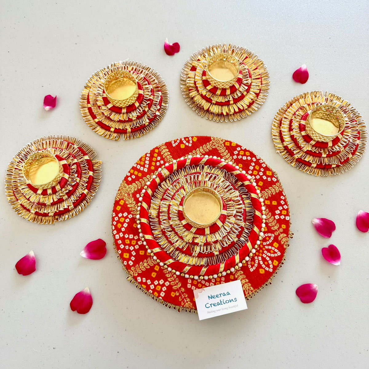 5-Piece Bandhani Rangoli & Tea Light Holder Set