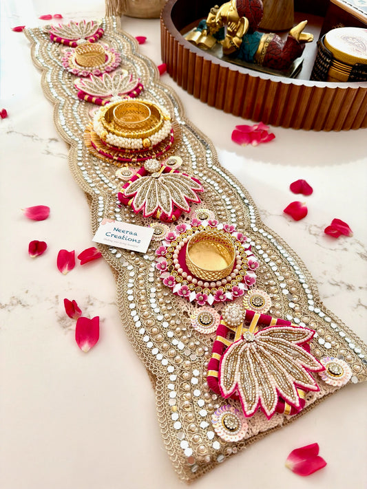 Handcrafted Table Runner & Diya Holder | Festive Centerpiece
