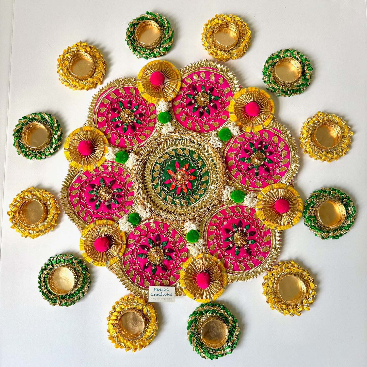 Ethnic Festival Rangoli Centerpiece with Designer Diyas
