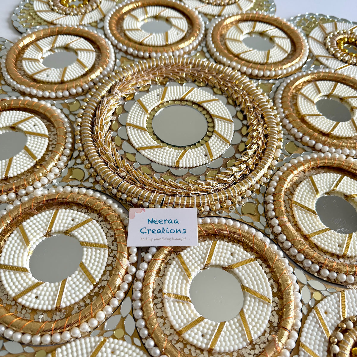 Mirror Rangoli | White & Gold color Festive Decor