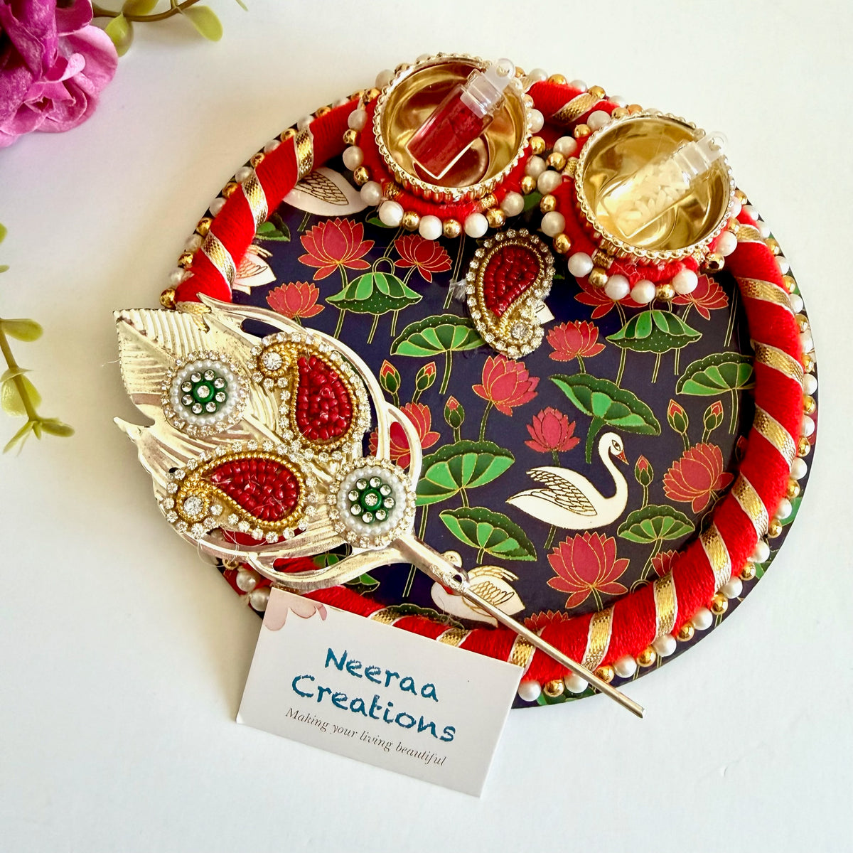 Roli Chawal Pooja Plate with Tilak stick