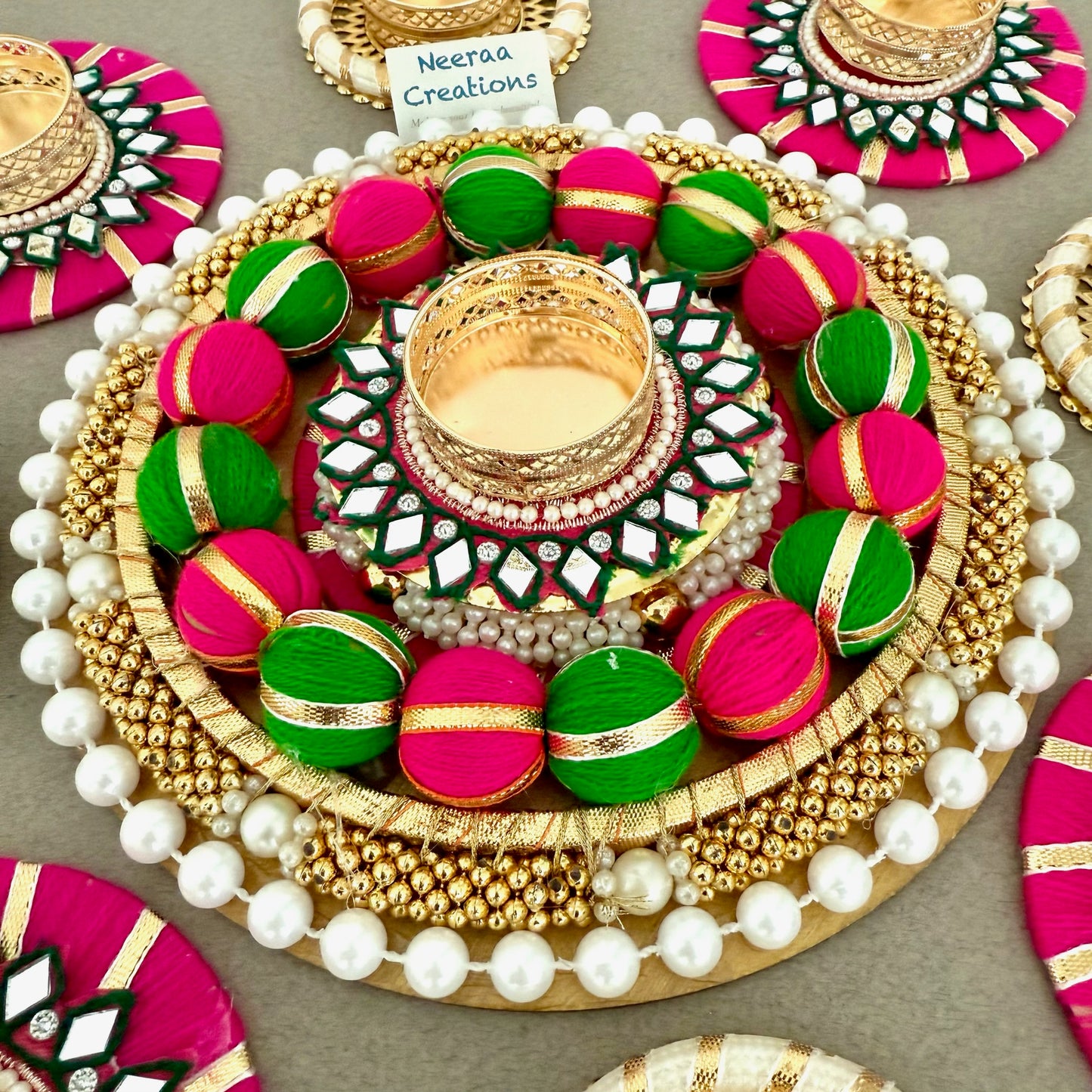 Premium Diwali Decoration Set – Designer Rangoli with Mirror Work Tealight Holders
