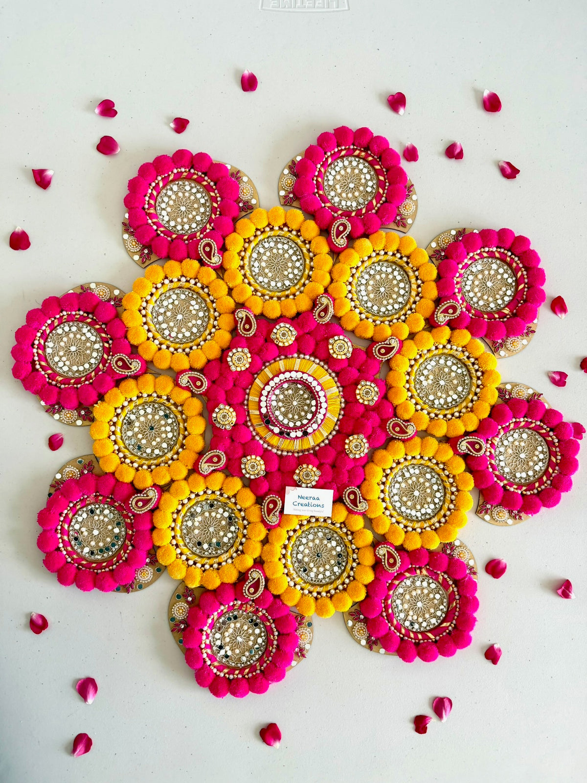 Handcrafted Pom-Pom & Mirror Rangoli | Festive Decor