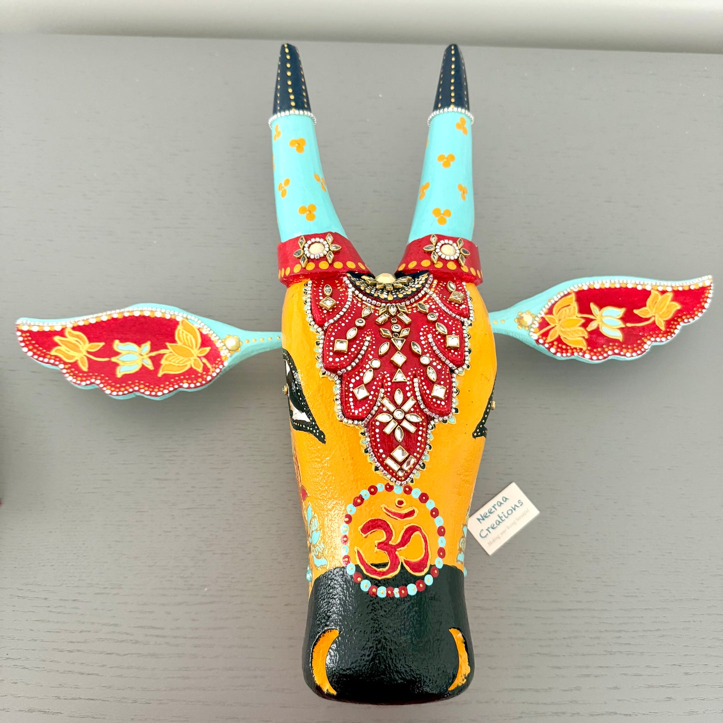 Handcrafted Wooden Nandi Bull Head Wall Decor - Large size