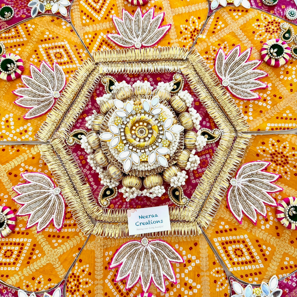 Exclusive 13-Piece Bandhani & Lotus Rangoli | Festive Centerpiece