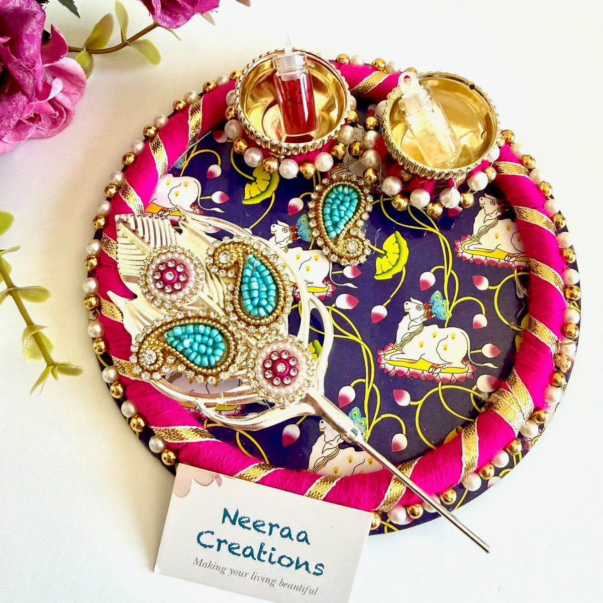 Roli Chawal Pooja Plate with Tilak stick