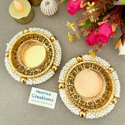 Regal Gold & Pearl Tea Light Holder Set (Set of 2)