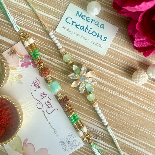 Radiant Stones and Rudraksh Rakhi - Set of 2