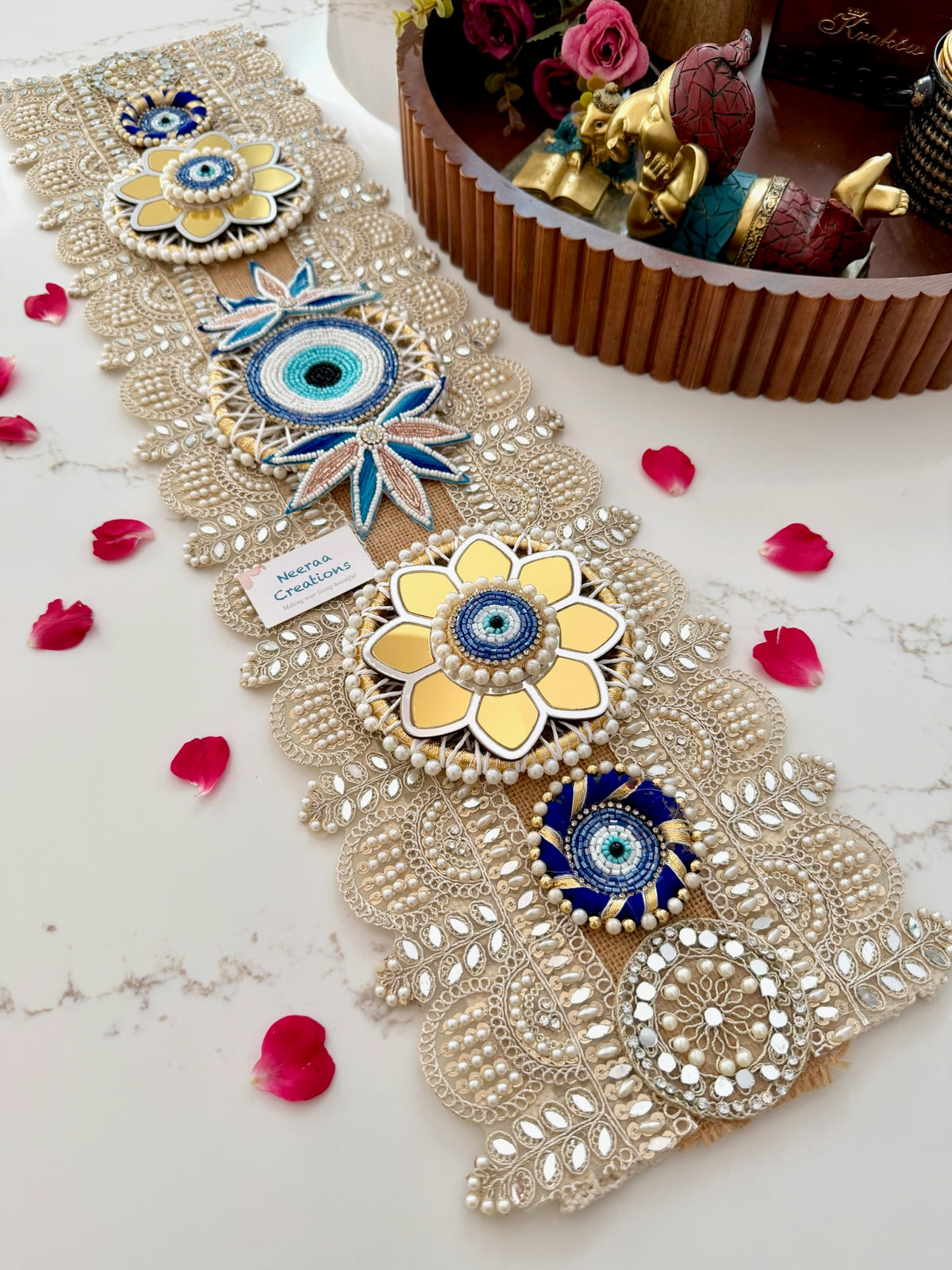 Handcrafted Evil Eye & Mirror Work Table Runner