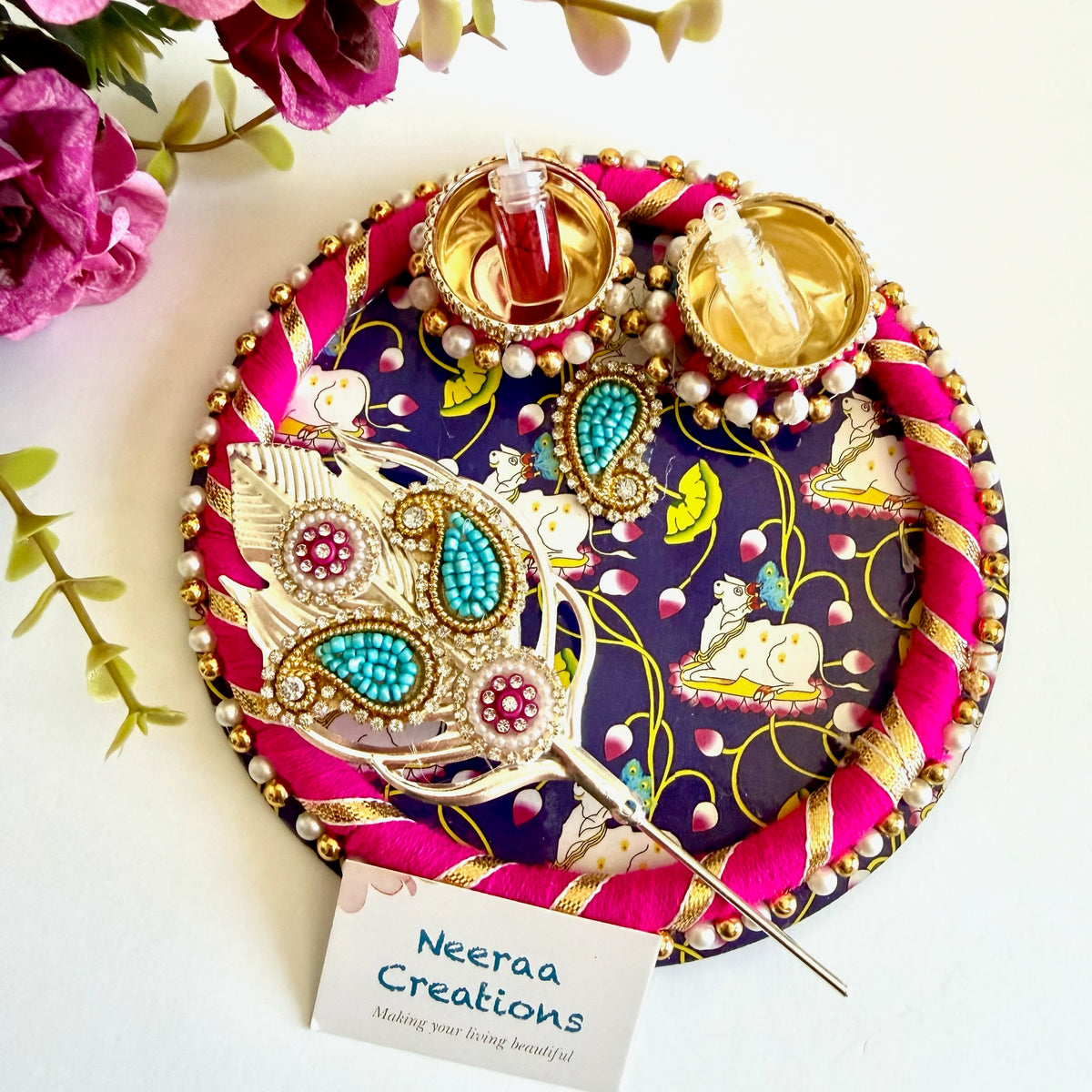 Roli Chawal Pooja Plate with Tilak stick