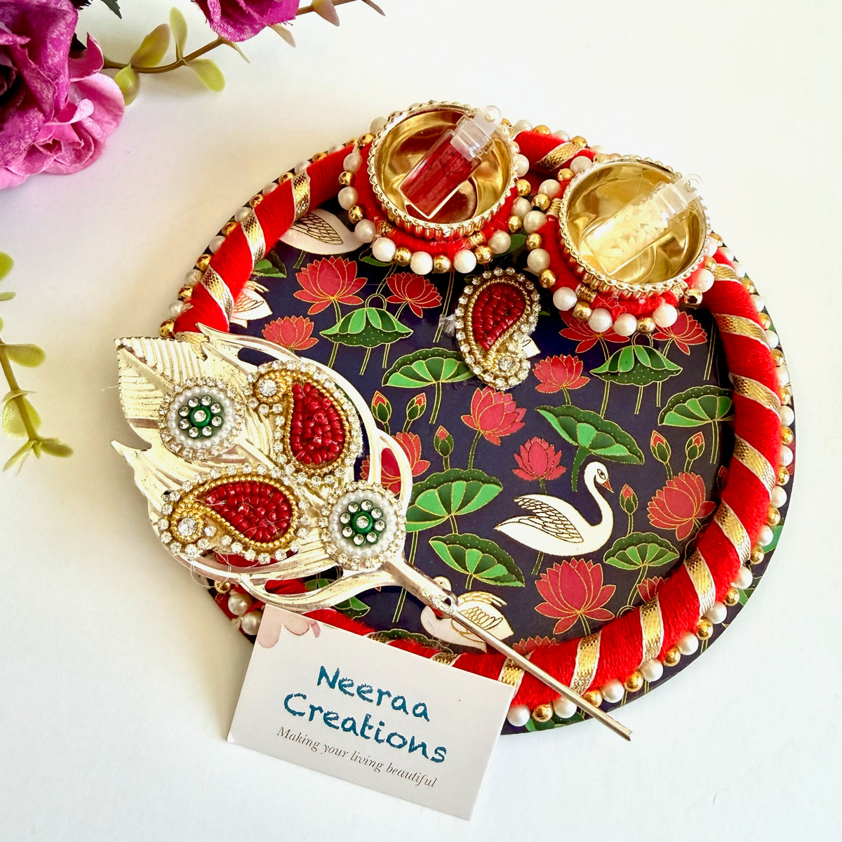 Roli Chawal Pooja Plate with Tilak stick