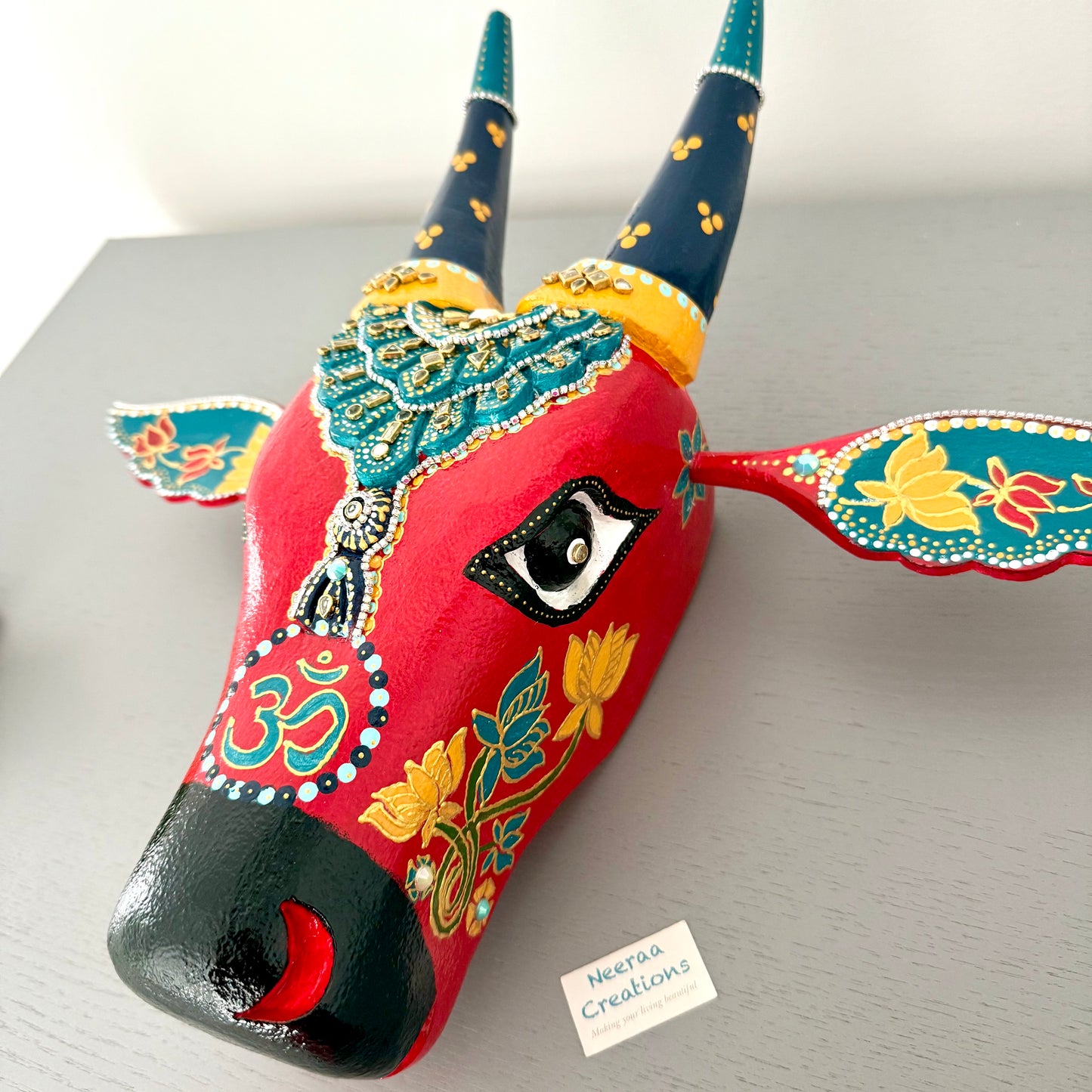 Handcrafted Wooden Nandi Bull Head Wall Decor - Large size