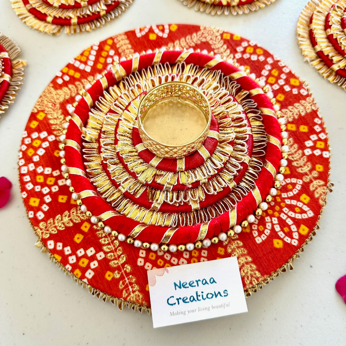 5-Piece Bandhani Rangoli & Tea Light Holder Set