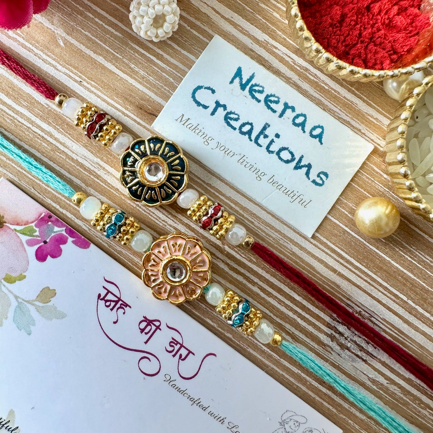 Meenakari Kundan Rakhi - Set of 2