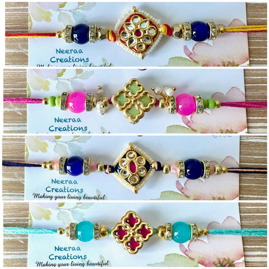 Meenakari Kundan Rakhi - Set of 4