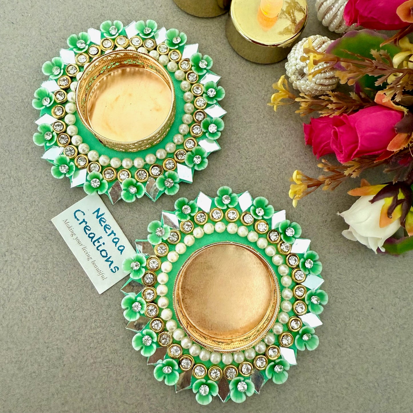 Floral Elegance Tea Light Holders (Set of 2)