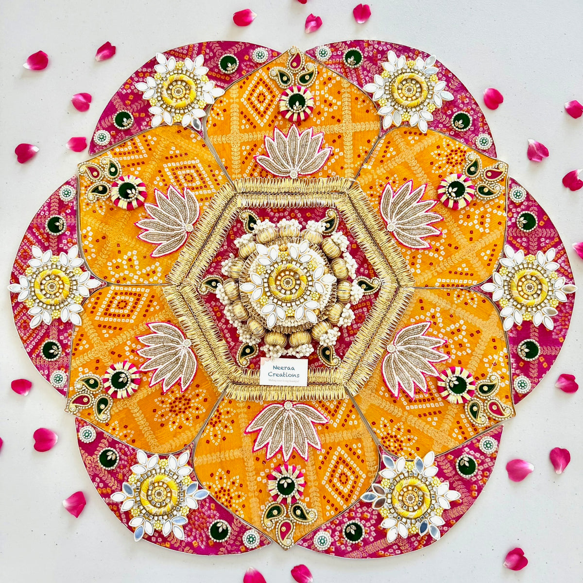 Exclusive 13-Piece Bandhani & Lotus Rangoli | Festive Centerpiece