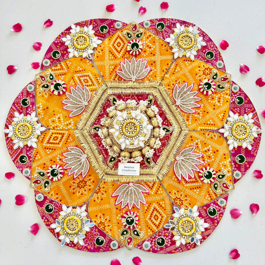 Exclusive 13-Piece Bandhani & Lotus Rangoli | Festive Centerpiece