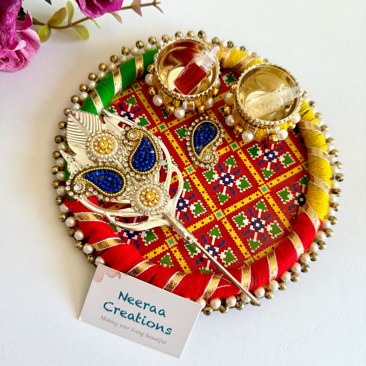 Roli Chawal Pooja Plate with Tilak stick