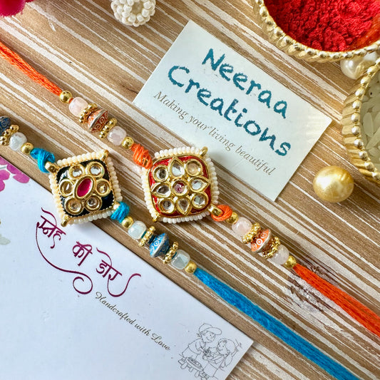 Meenakari Kundan Rakhi - Set of 2