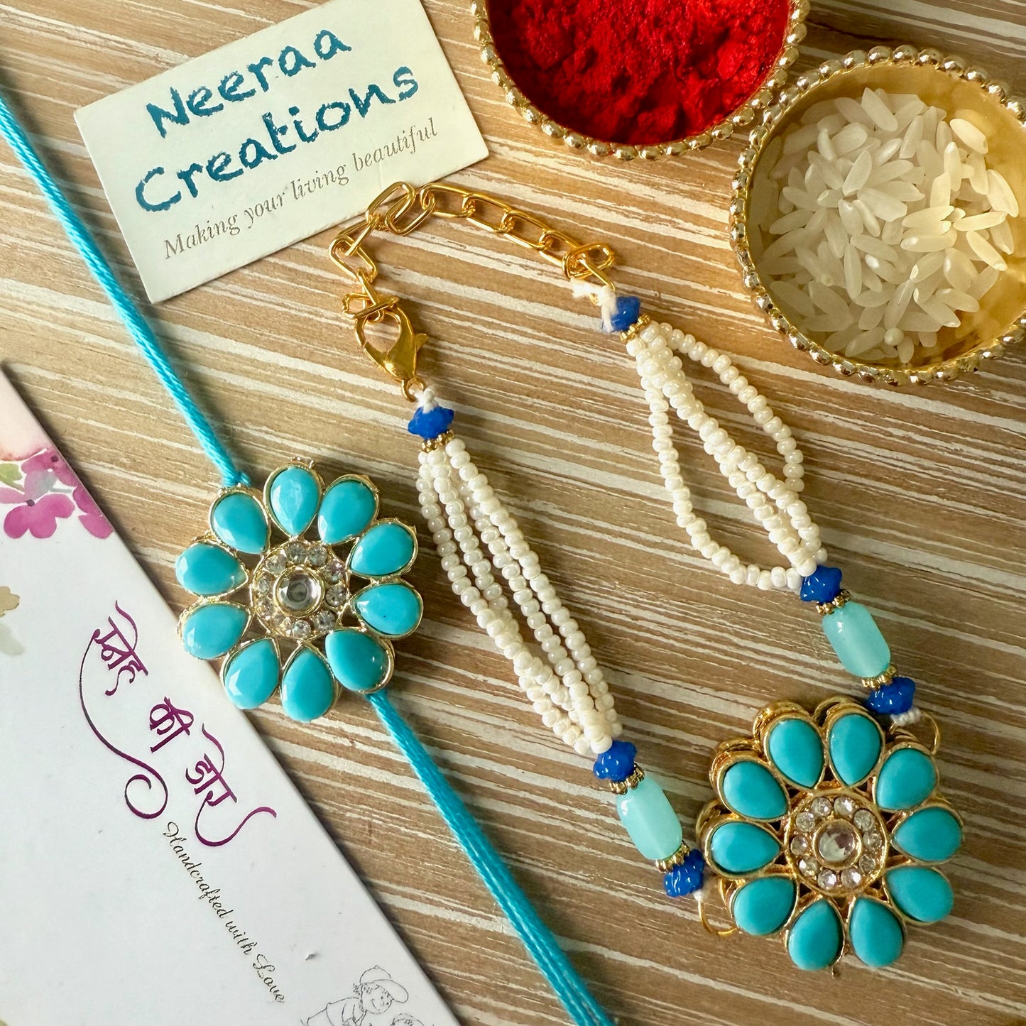 Stones Rakhi set for Bhaiya-Bhabhi