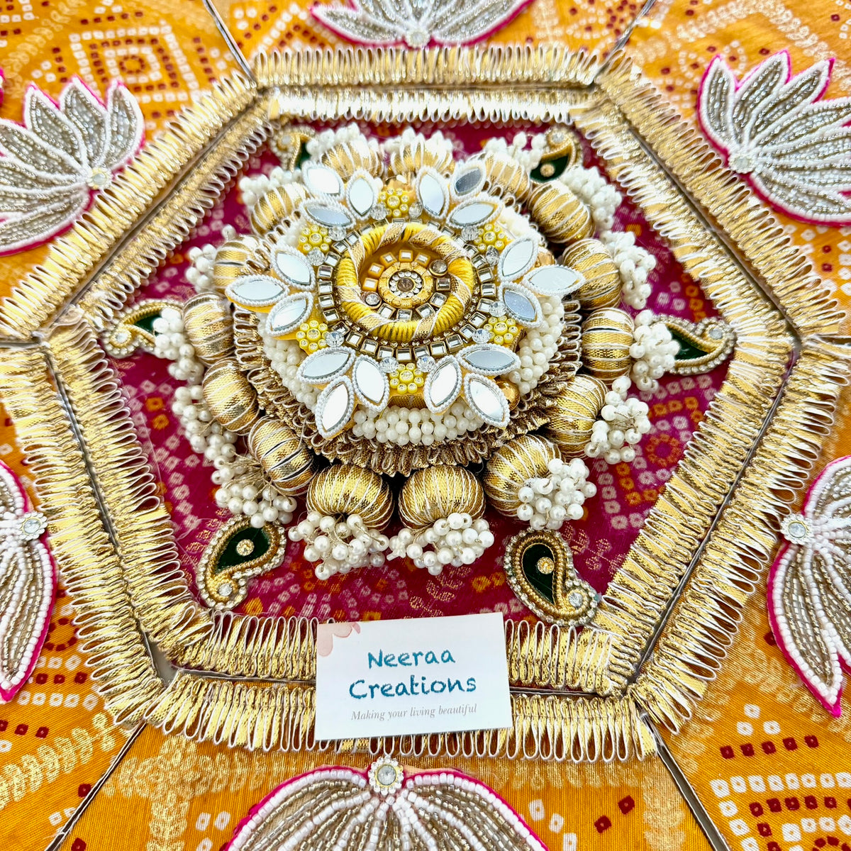 Exclusive 13-Piece Bandhani & Lotus Rangoli | Festive Centerpiece