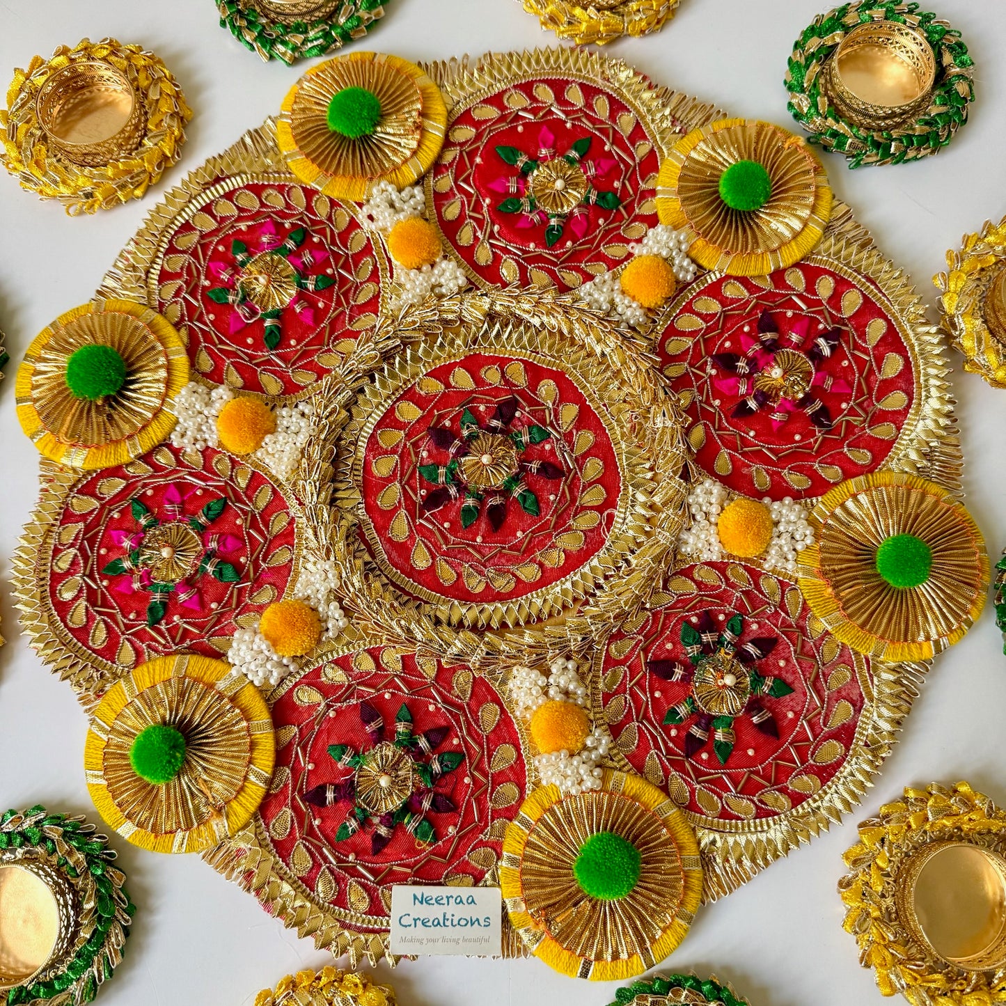 Ethnic Festival Rangoli Centerpiece with Designer Diyas