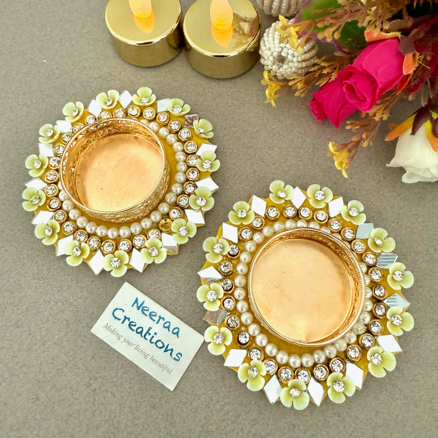 Floral Elegance Tea Light Holders (Set of 2)