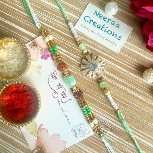 Radiant Stones and Rudraksh Rakhi - Set of 2